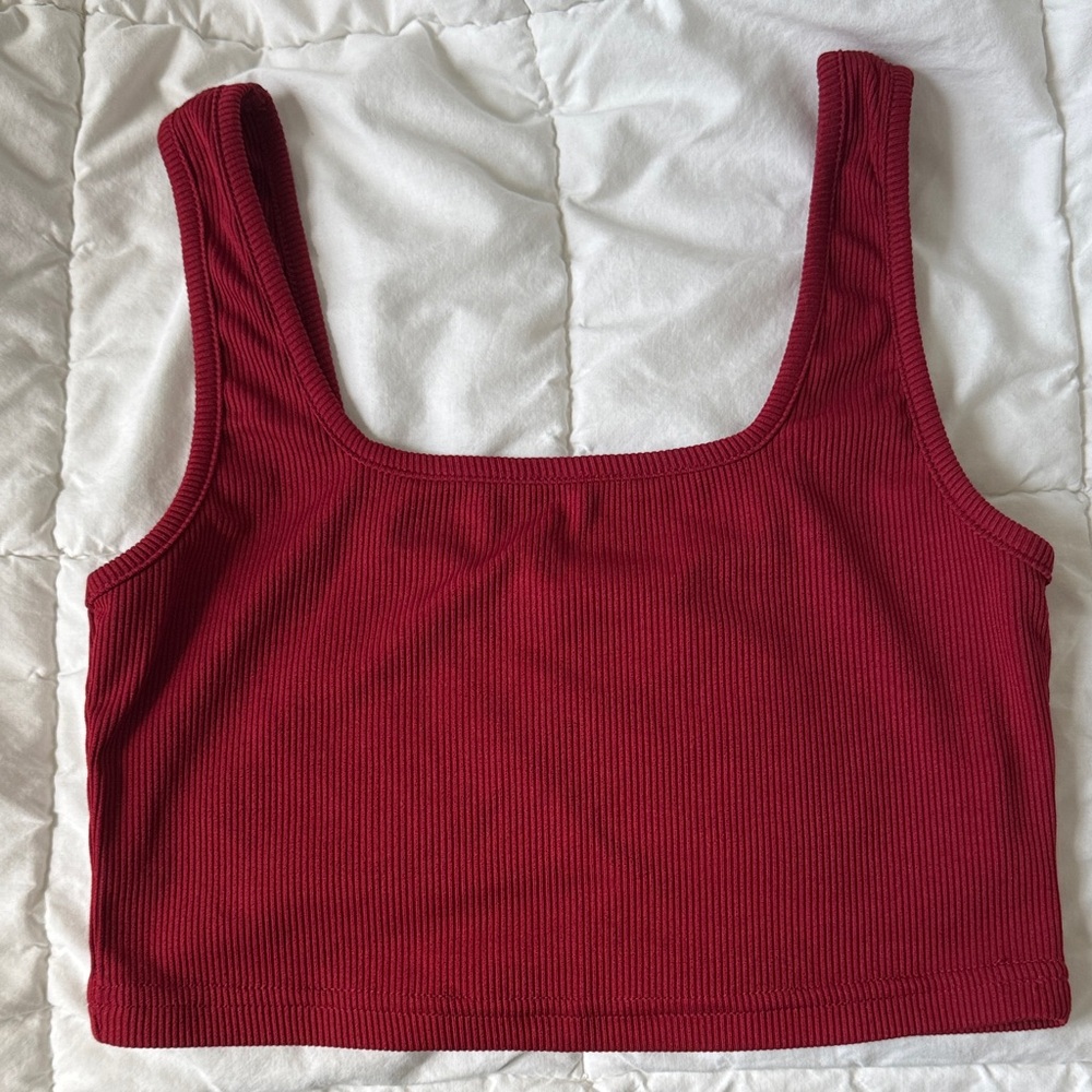 SHEIN Red Ribbed Tank Top
